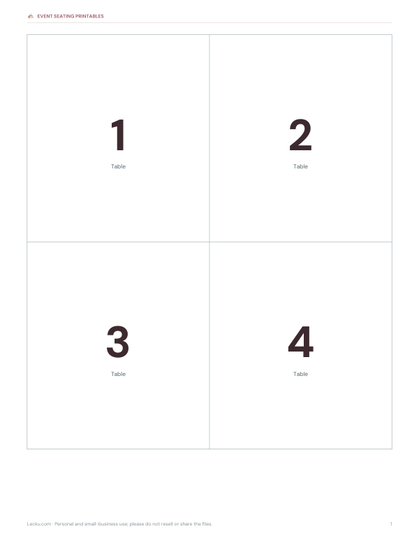 Preview of Printable Table Numbers PDF